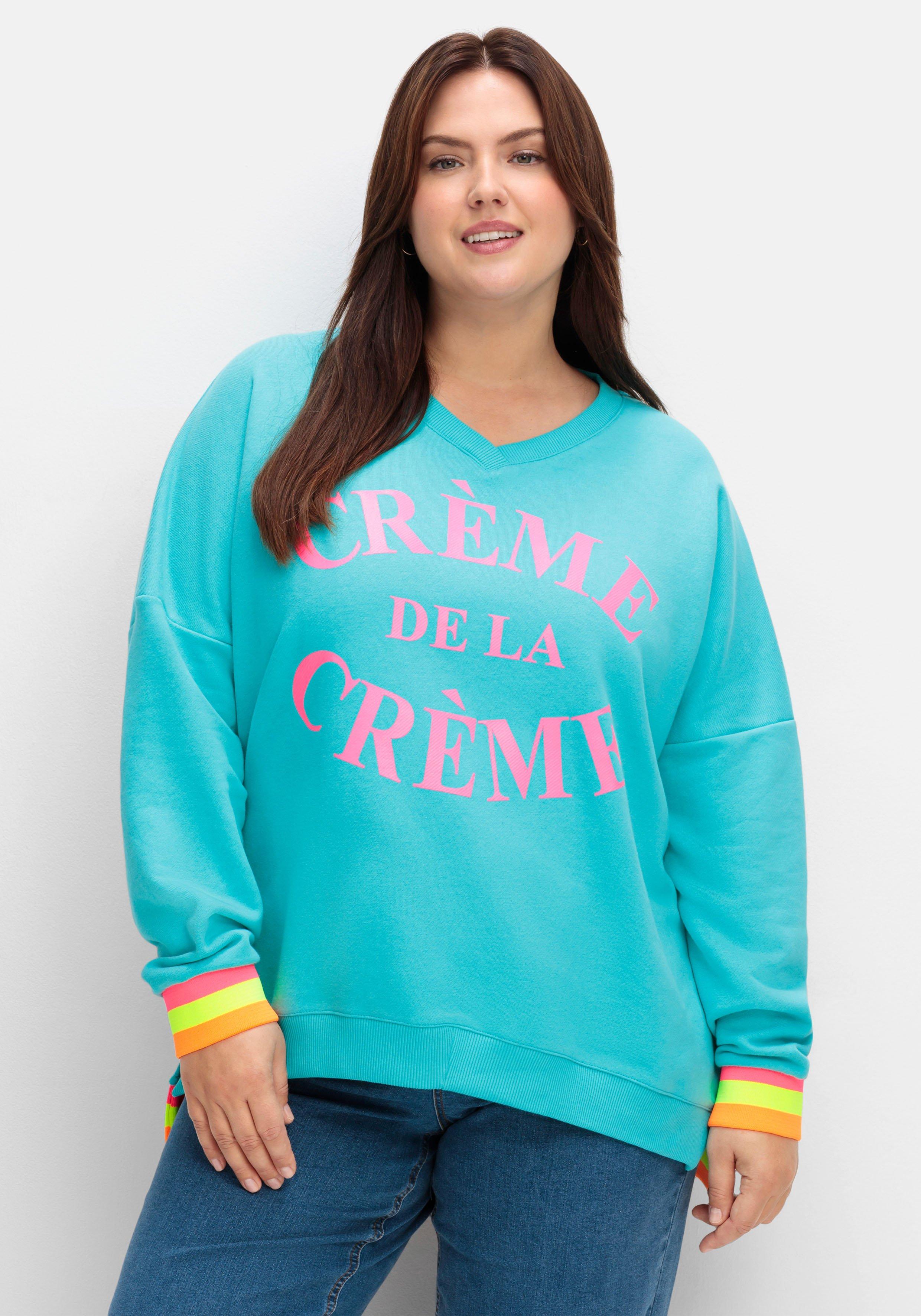 Sweatshirt mit Frontdruck und Ringelbündchen