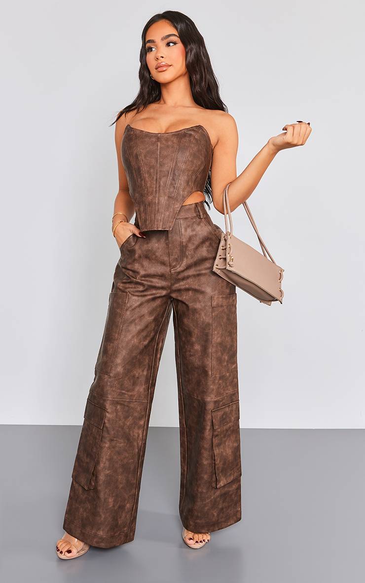 Washed Brown Top Corset Petite En Synthétique