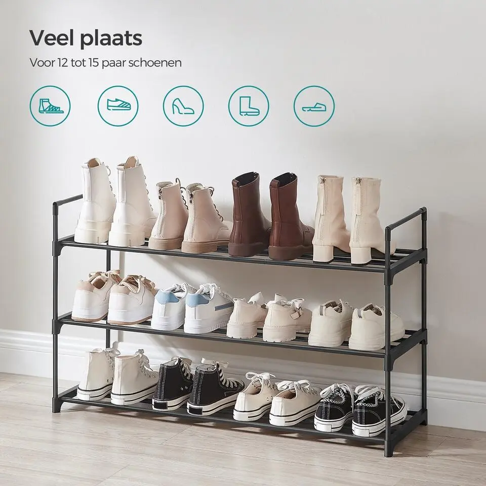 Schoenenrek - stapelbaar - 92x54x30 cm - zwart