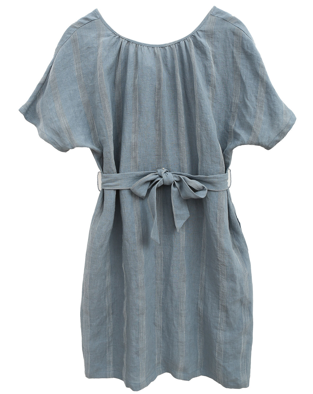 See u Soon Robe 100% Lin Zoé rayée ton sur ton bleue