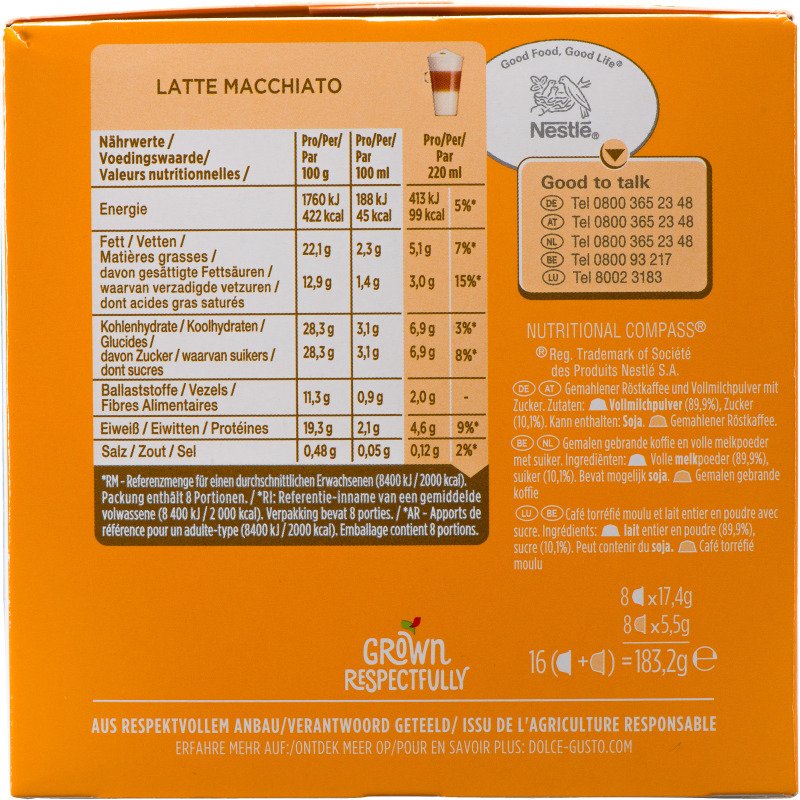 Capsules de café Nescafé Dolce Gusto Latte Macchiato - Boîte de 8 + 8