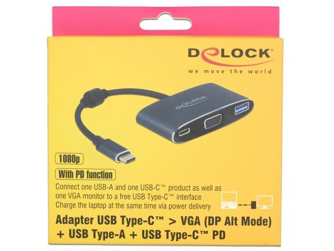 Delock Adapter USB-C - VGA, USB 3.0 Schwarz USB-C zu VGA Adapter   USB Typ-A