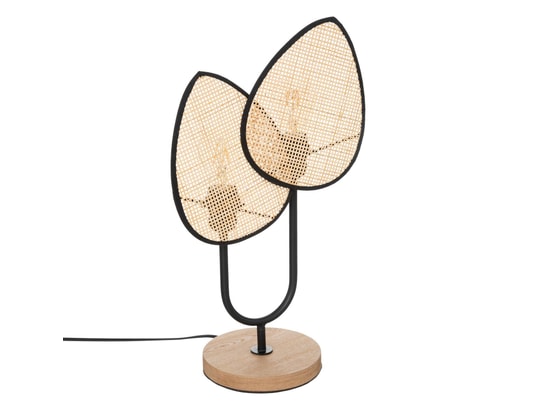 ATMOSPHERA - Lampe à poser feuille en cannage et métal - beige et noir