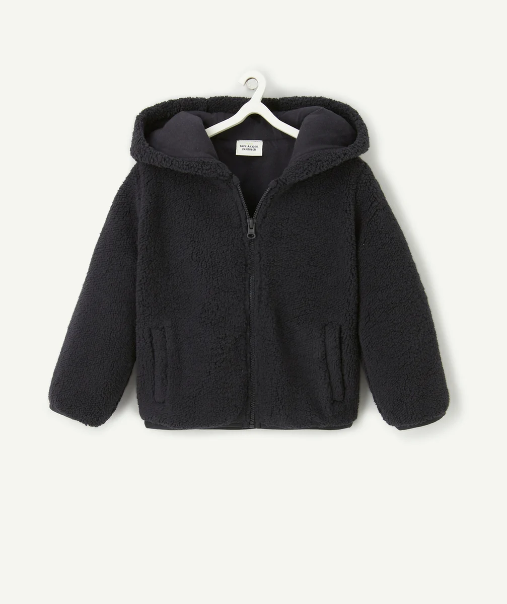 GILET ZIPPÉ À CAPUCHE BÉBÉ GARÇON EN FIBRES RECYCLÉES ET SHERPA NOIR