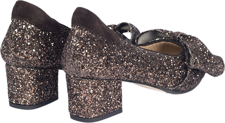 ANGULUS Sløjfe pump i funklende glitter 2487/2193 brown glitter/dark b