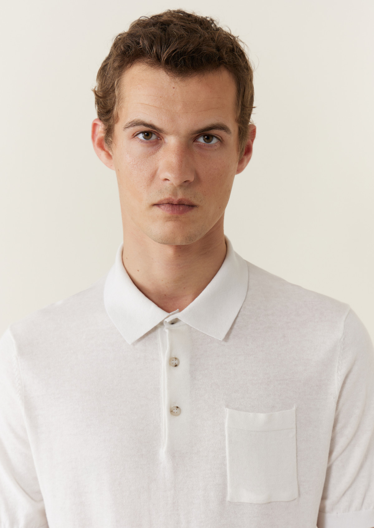 Polo manches courtes Slim en maille unie écrue