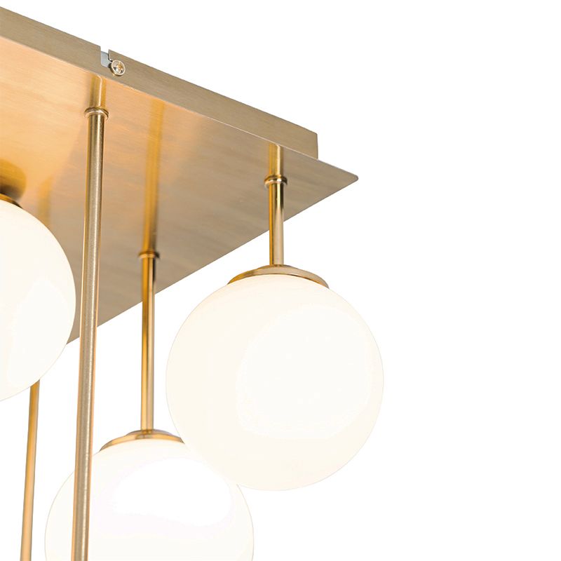 Moderne plafondlamp goud met opaal glas 9-lichts  - Athens