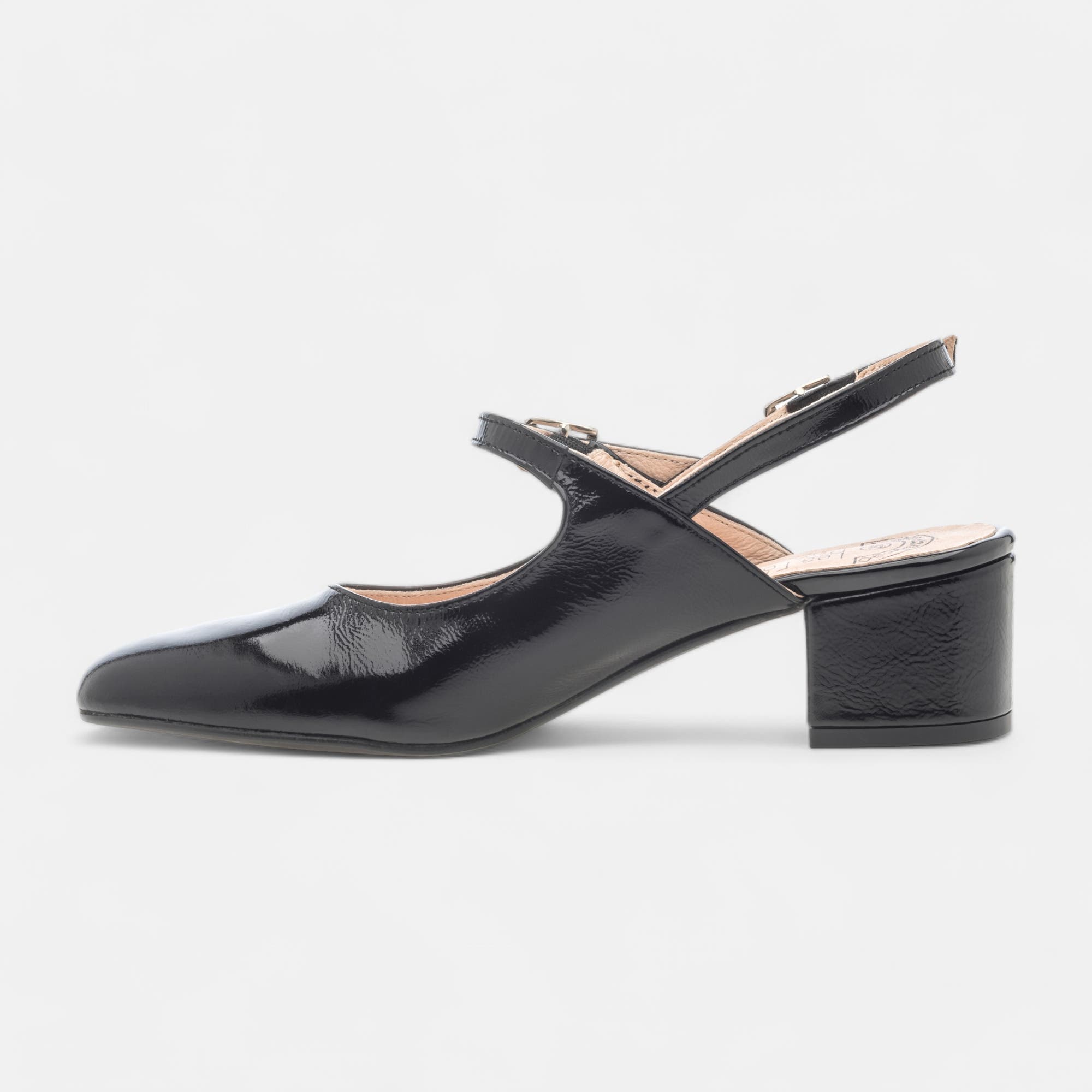 Escarpins avec bride arrière à talon compensé Femme en cuir noir vernis