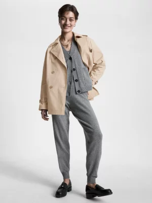 Trench coat curto de abotoamento duplo