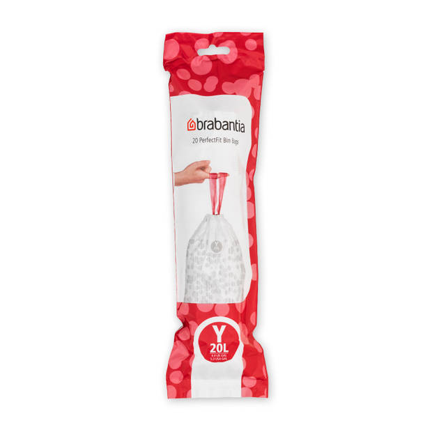 Brabantia PerfectFit afvalzak met trekbandsluiting code Y, 20 liter, 20 stuks/rol - White