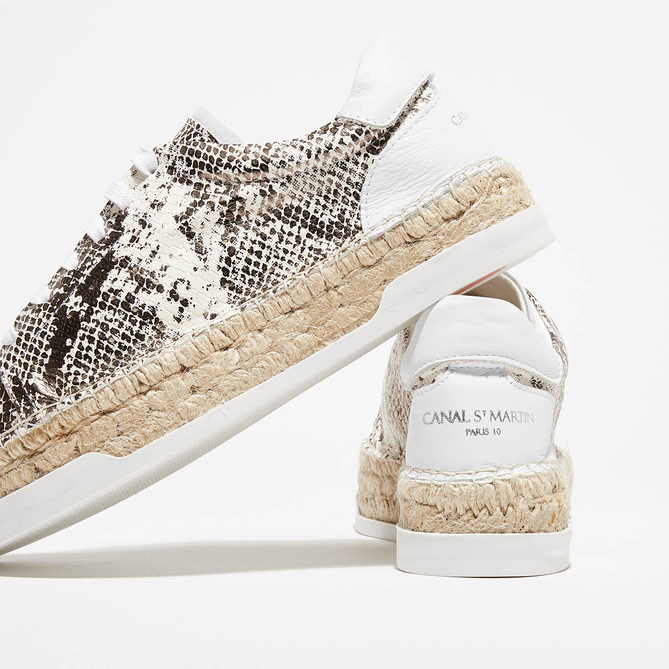 Canal Saint Martin Baskets espadrilles en Cuir Lancry python blanc/doré