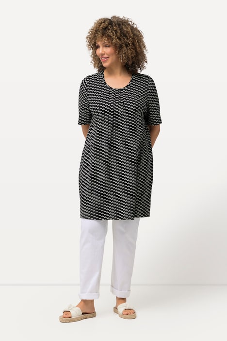 T-Shirt, gemustert, A-Linie, Rundhals, Halbarm