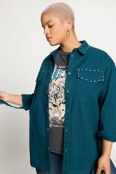 Hemdbluse, oversized, Color Denim, Zier Nieten