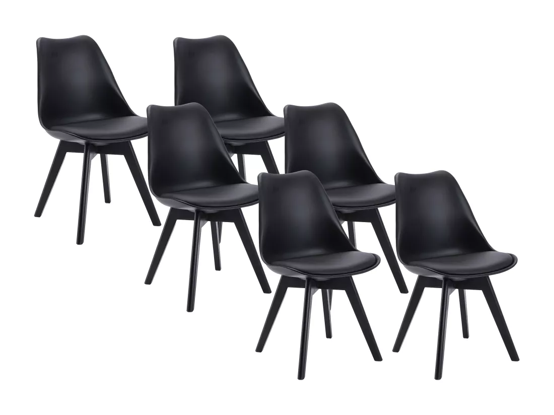 Lot de 6 chaises JODY - Polypropylène et Hêtre - Noir et pieds noir