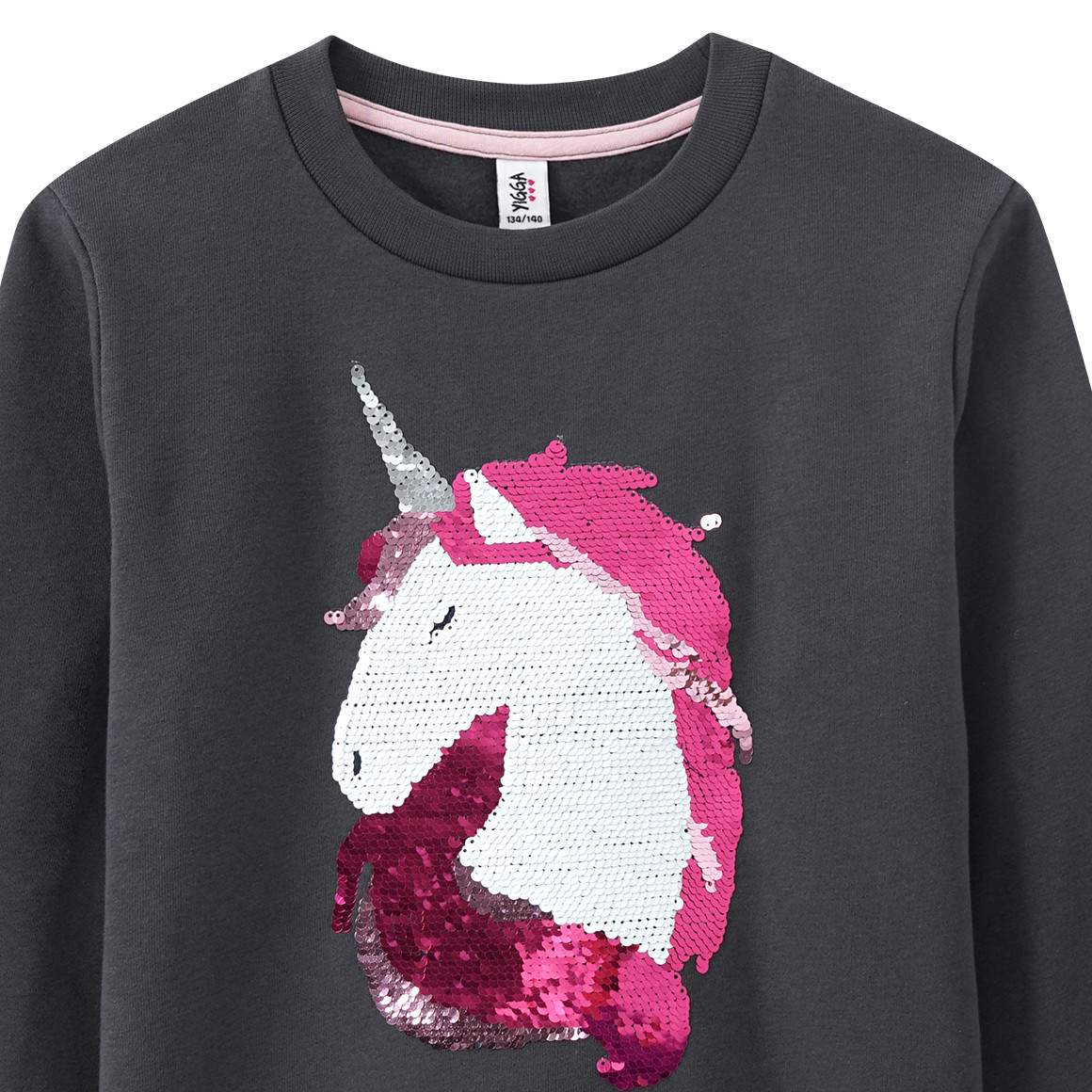 Yigga Mädchen Sweatshirt mit Wendepailletten dunkelgrau