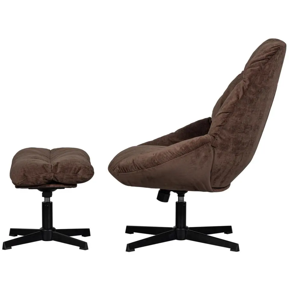WOOOD Yaro Draaifauteuil Met Hocker - Chenille - Espresso - 94x71x83