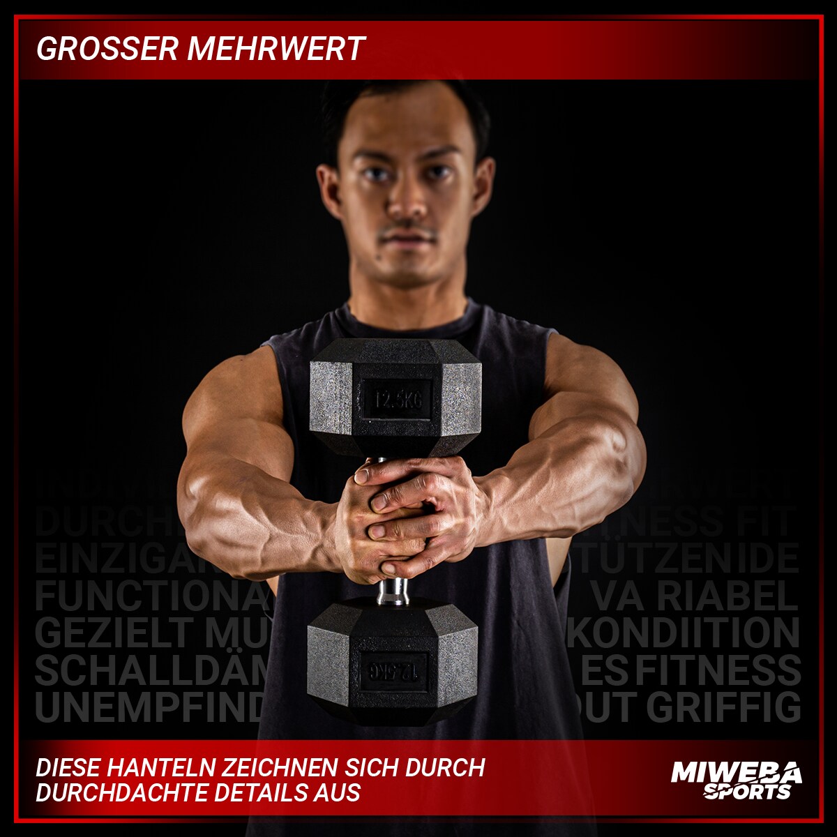 Miweba Sports Hexagon Kurzhanteln HGH100, Einzelhantel o. Kurzhantel-Set, 2,5-30 kg, Gusseisen-Kern (Hantelpaar, 5,0 kg)