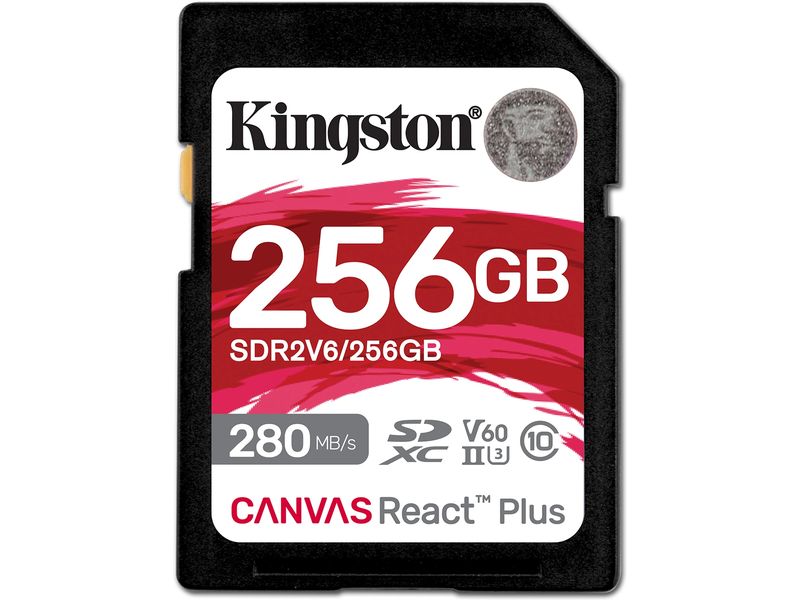 Kingston SDXC-Karte Canvas React Plus V60 256 GB V60 SD Speicherkarte für professionelle 4K-UHS-II-Kameras