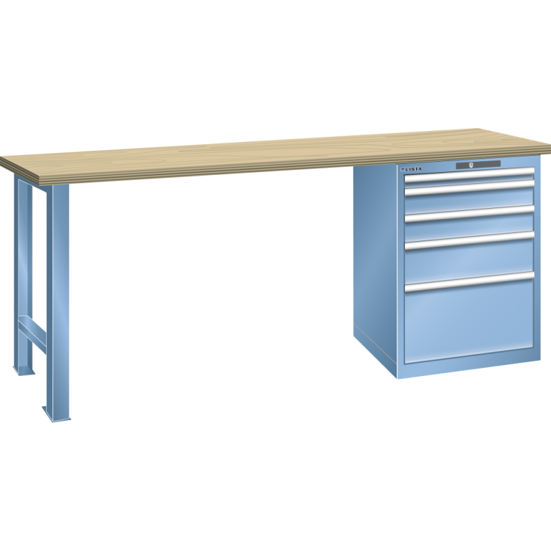 Lista - Établi 5 tiroirs plateau en hêtre H 85 x P 80 cm