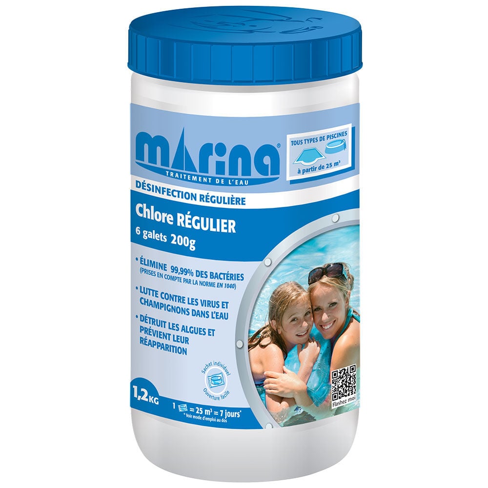 Chlore régulier galet 200g Marina