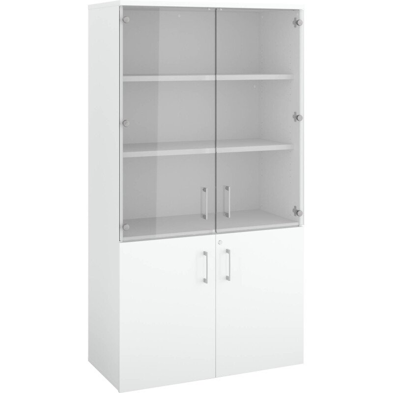 Bibliothèque bois Ecla avec portes hautes verre et portes basses bois  H 182 x L 100 cm