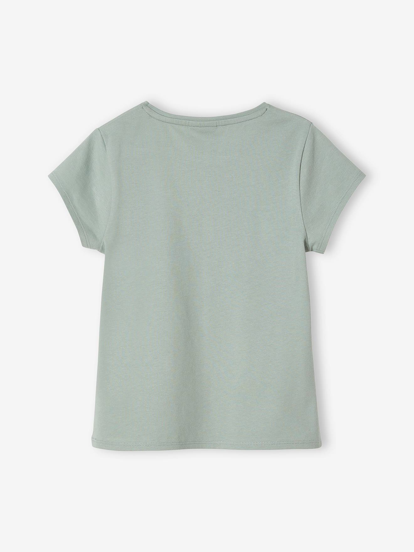 Camiseta Spirit® de manga curta, verde médio liso com estampas.