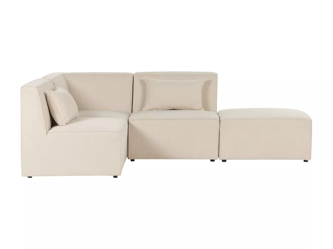 Canapé d'angle côté droit modulable 3 places en velours côtelé beige avec ottoman LEMVIG