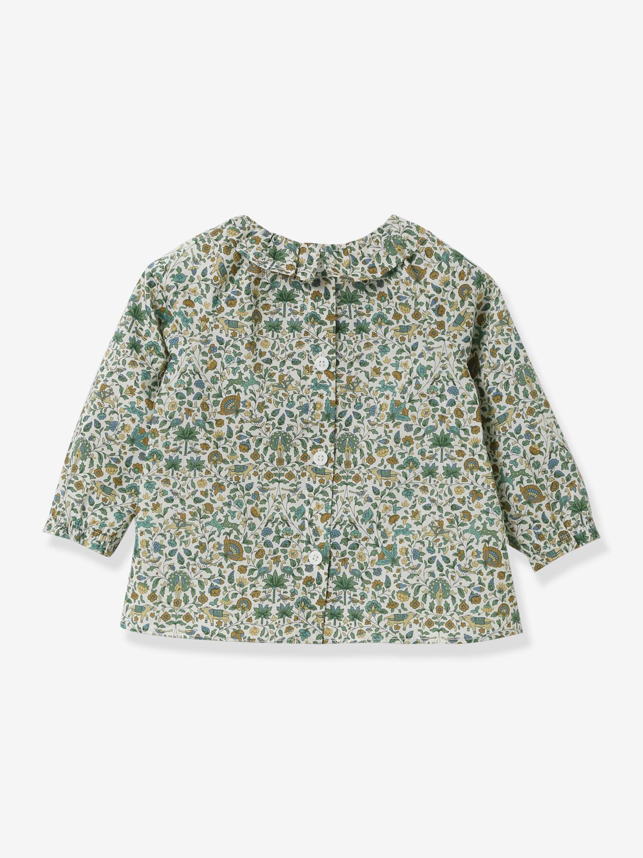 Blusa infantil CYRILLUS Liberty® com estampa verde.