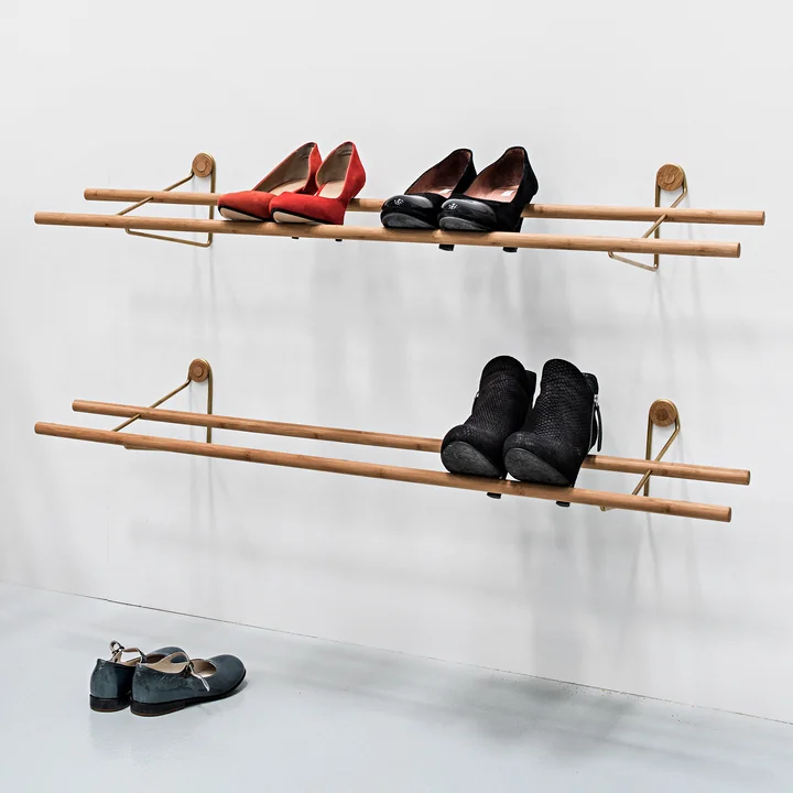 We Do Wood - Shoe Rack mini, Eiche / Messing