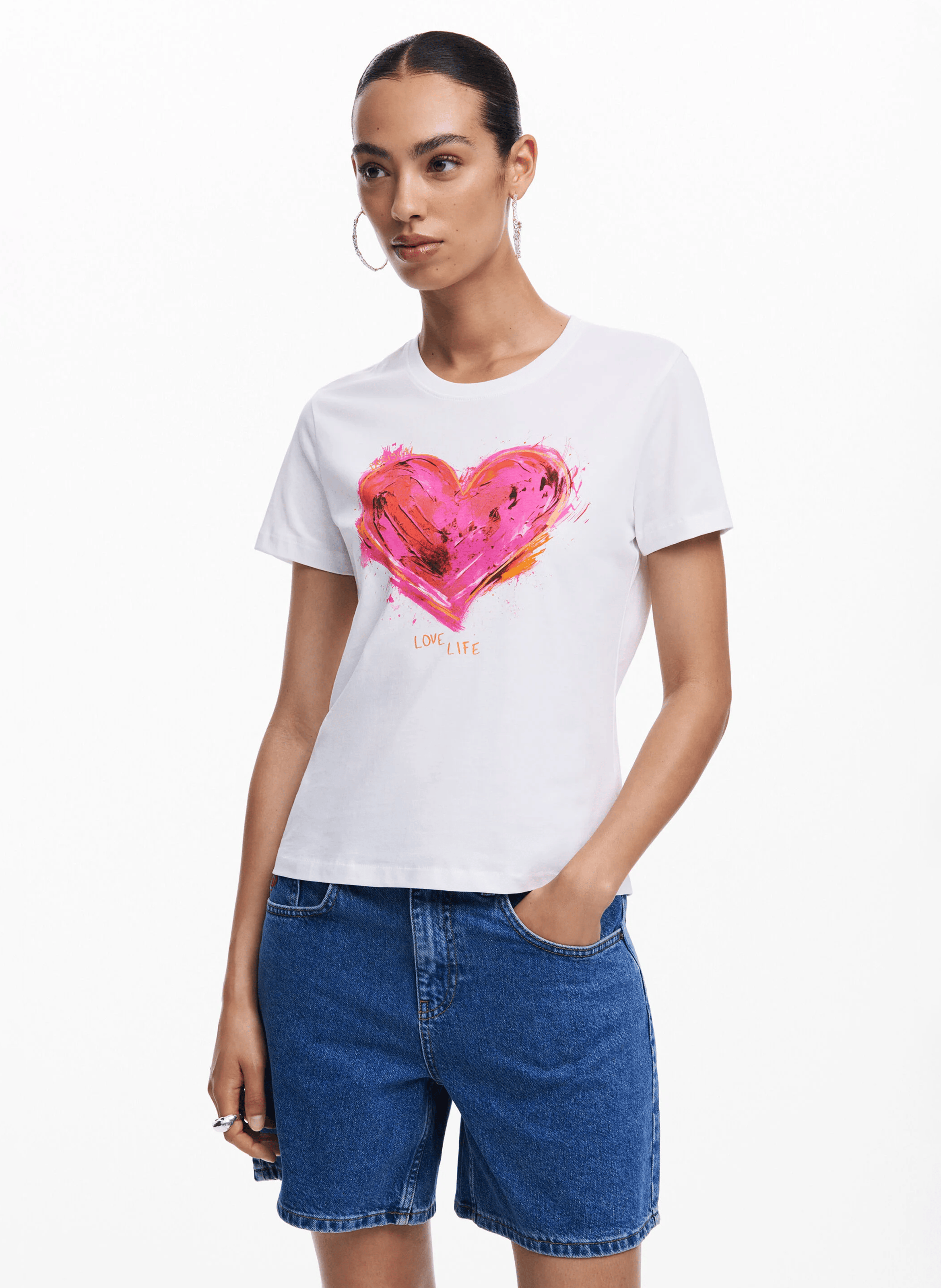 Tee-shirt imprimé cœur en coton | Blanc