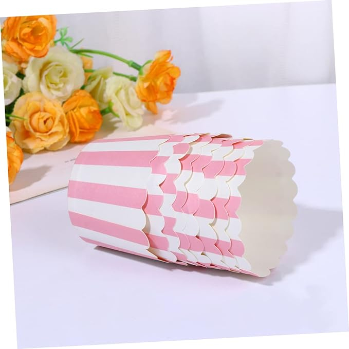 (50er Set) Einweg Papier Cupcake Förmchen Muffin Form Gestreifte Backform - Rosa / Weiss