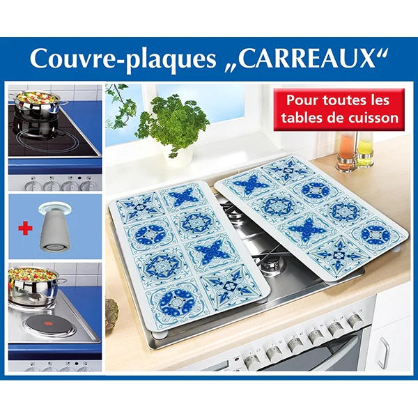 Set 2 couvre-plaques carreaux bleus Wenko by Maximex