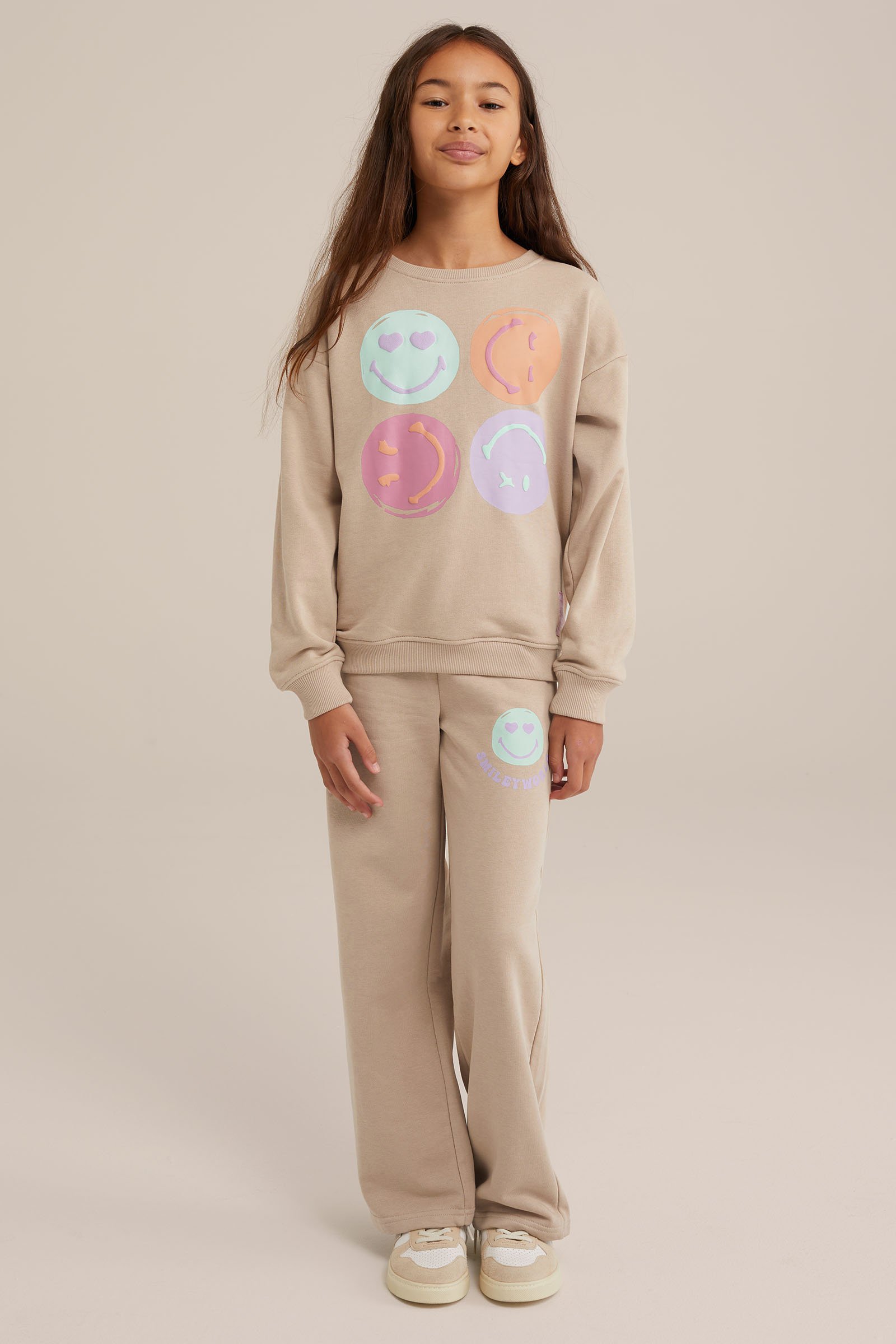 Meisjes SmileyWorld® sweater met opdruk WE Fashion Beige