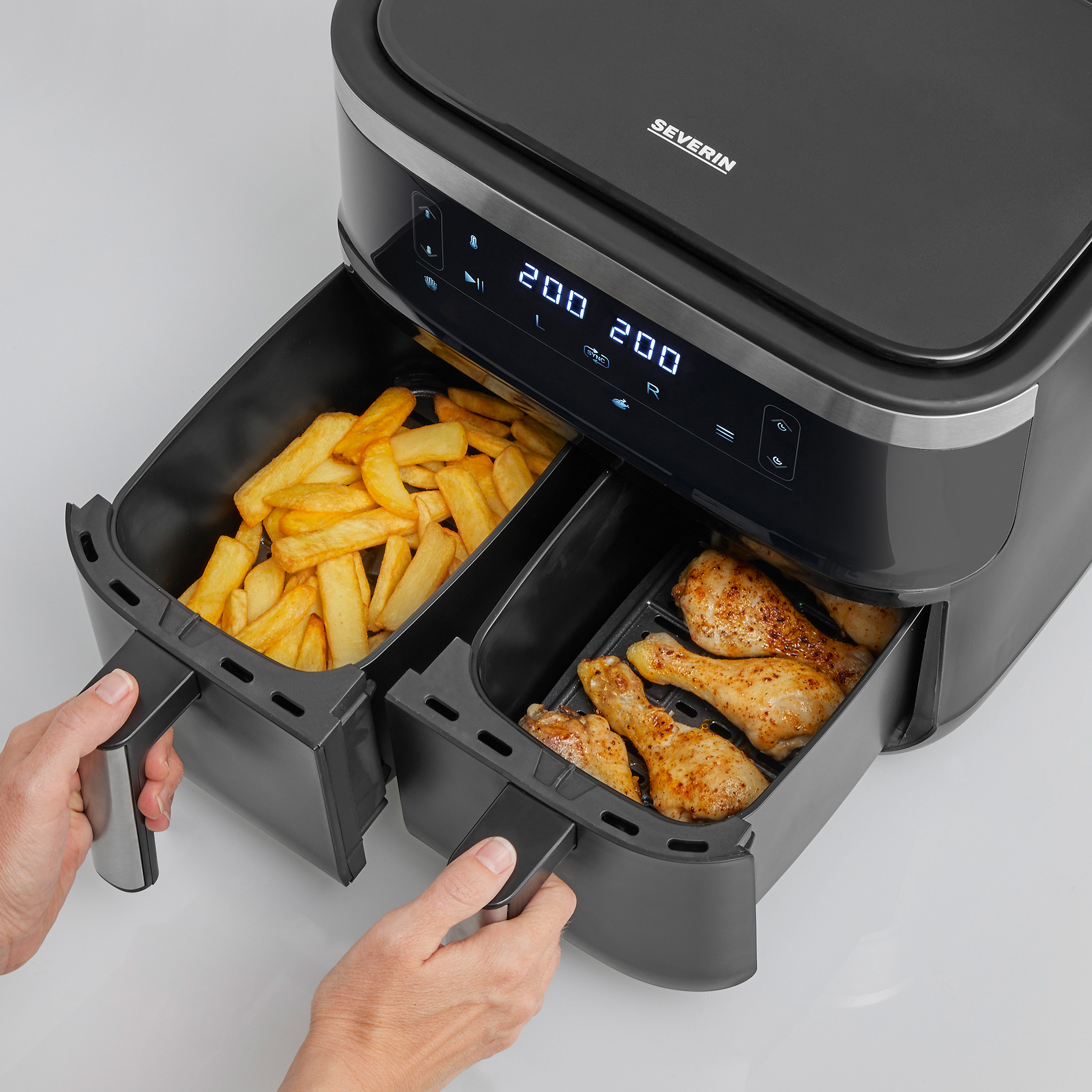 SEVERIN Heißluftfritteuse FR 2453 - schwarz - Doppelkammer - 2x 3,8 Liter