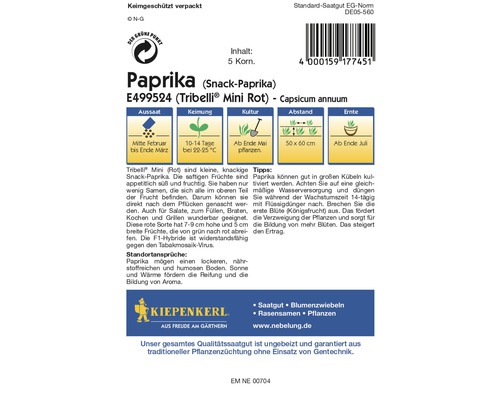Snackpaprika 'Tribelli mini' rood Kiepenkerl groentezaden