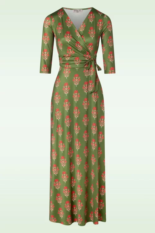 Vintage Chic for Topvintage Fresia flower maxi jurk in groen en rood