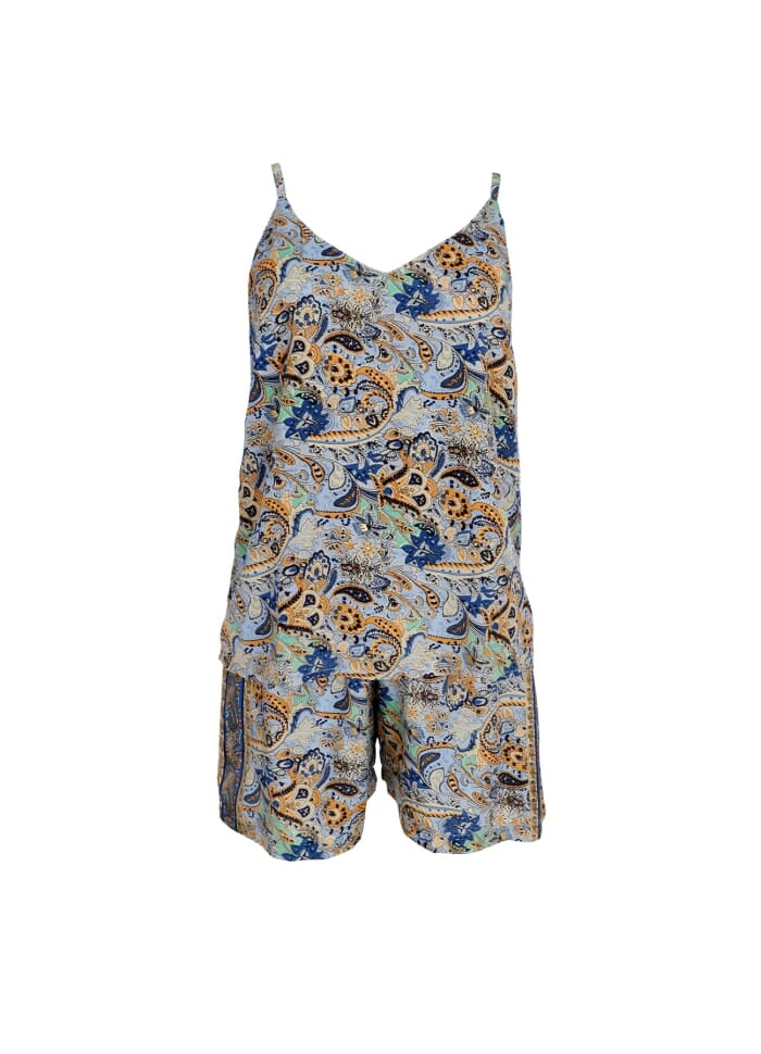 Black Colour Bcluna Shorts Set botanical blue