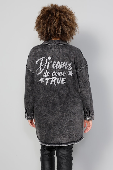 Long-Jeansjacke, Rücken-Schriftzug, Vintage-Look