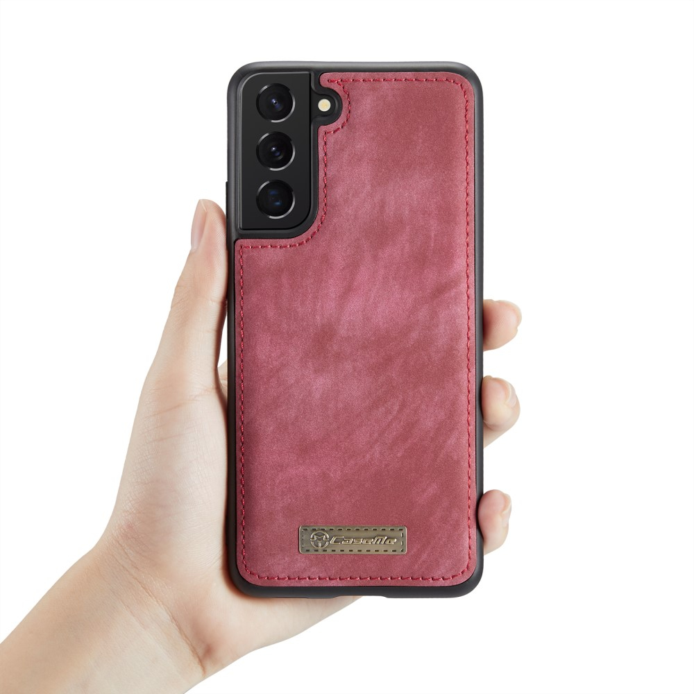 Samsung Galaxy S22 5G 2in1 Leder Tasche   Magnet Hardcase Karten Etui - Dunkelrot