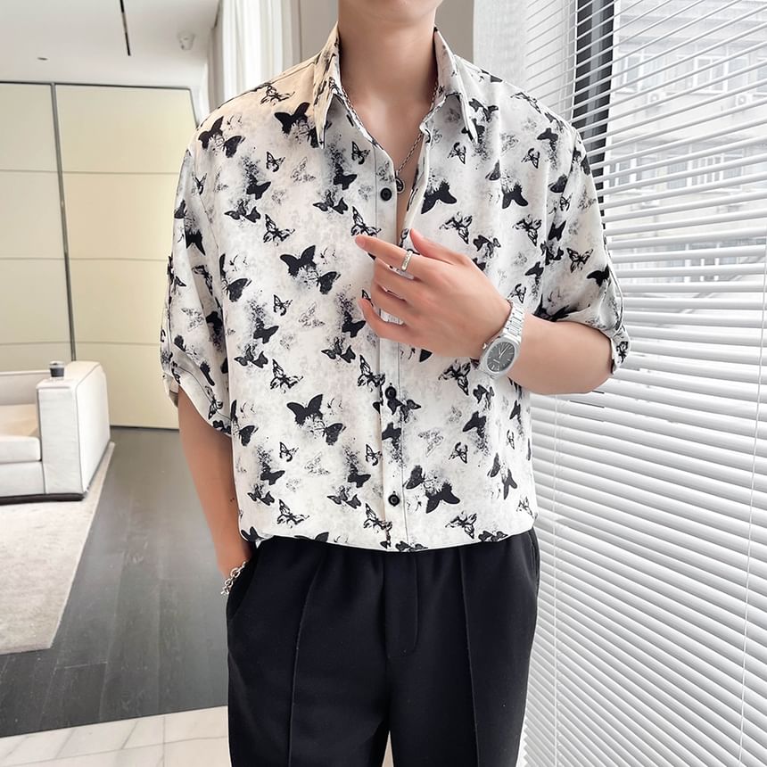 Orungeetun - Elleboogmouw vlinderprint shirt
