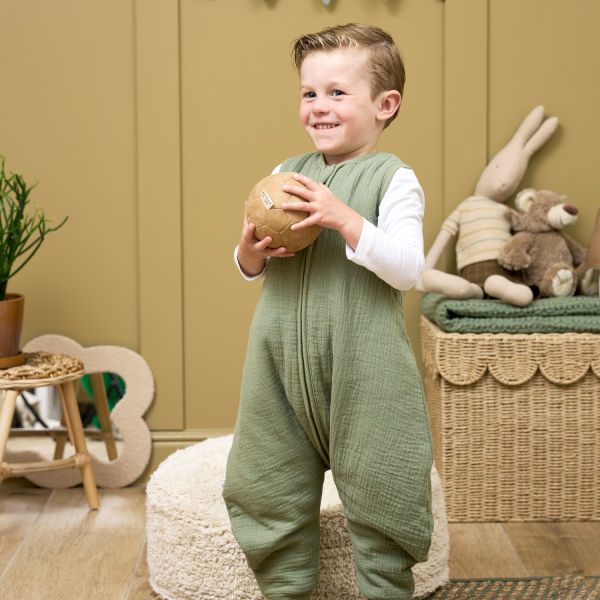 Meyco Baby Uni baby winter slaapoverall jumper - pre-washed hydrofiel - olive green - 92cm