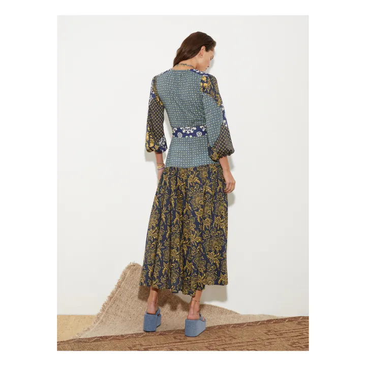 Boteh Robe Longue Florimonde Patchwork | Bleu foncé