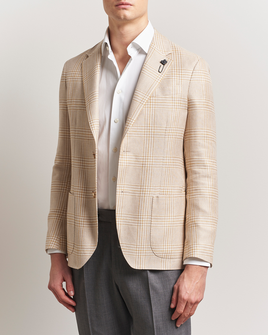 Lardini Cotton/Linen Glencheck Blazer Beige