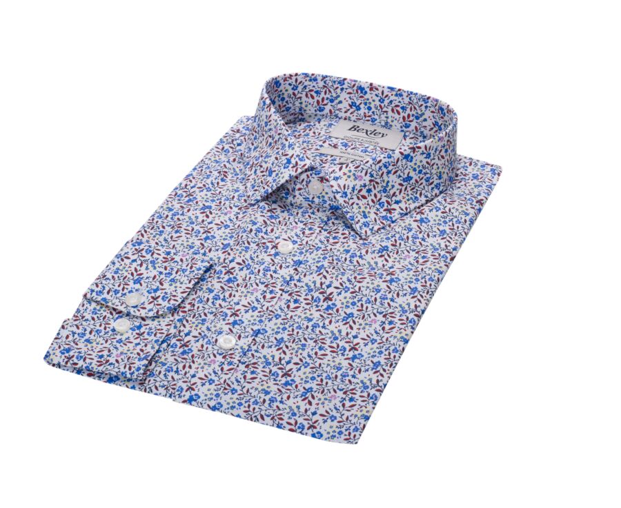 Chemise blanche homme à fleurs bleues et rouges - NOÉBERT