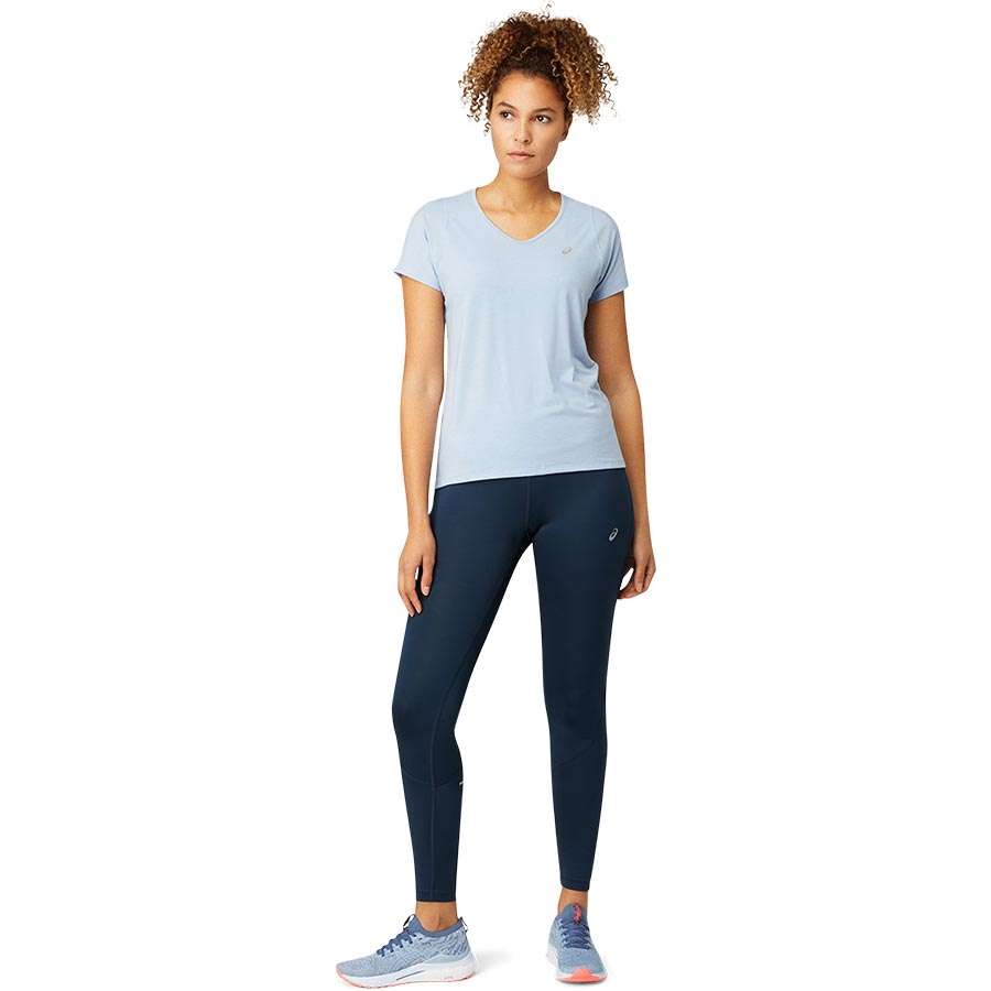 ASICS V-Neck Hardloopshirt Korte Mouwen Lichtblauw Dames