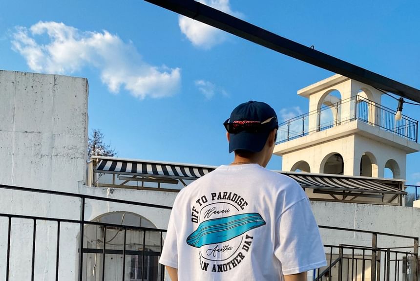 SeoulPop - T-shirt met korte mouwen en tekst in losse pasvorm