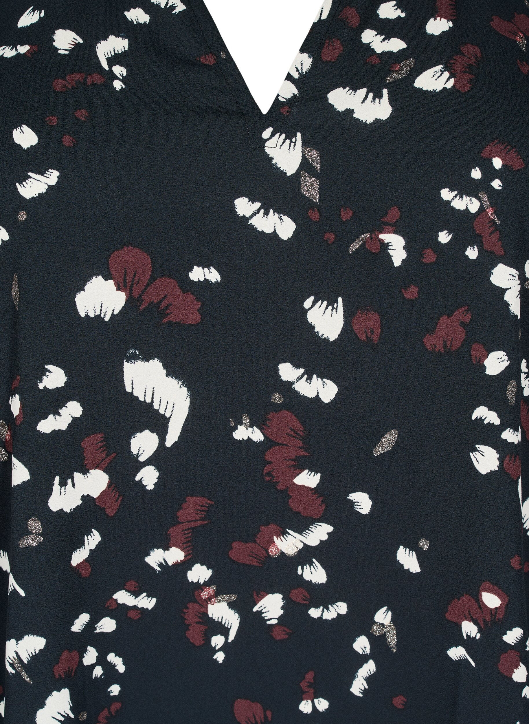 Bluse med print og flæsedetaljer