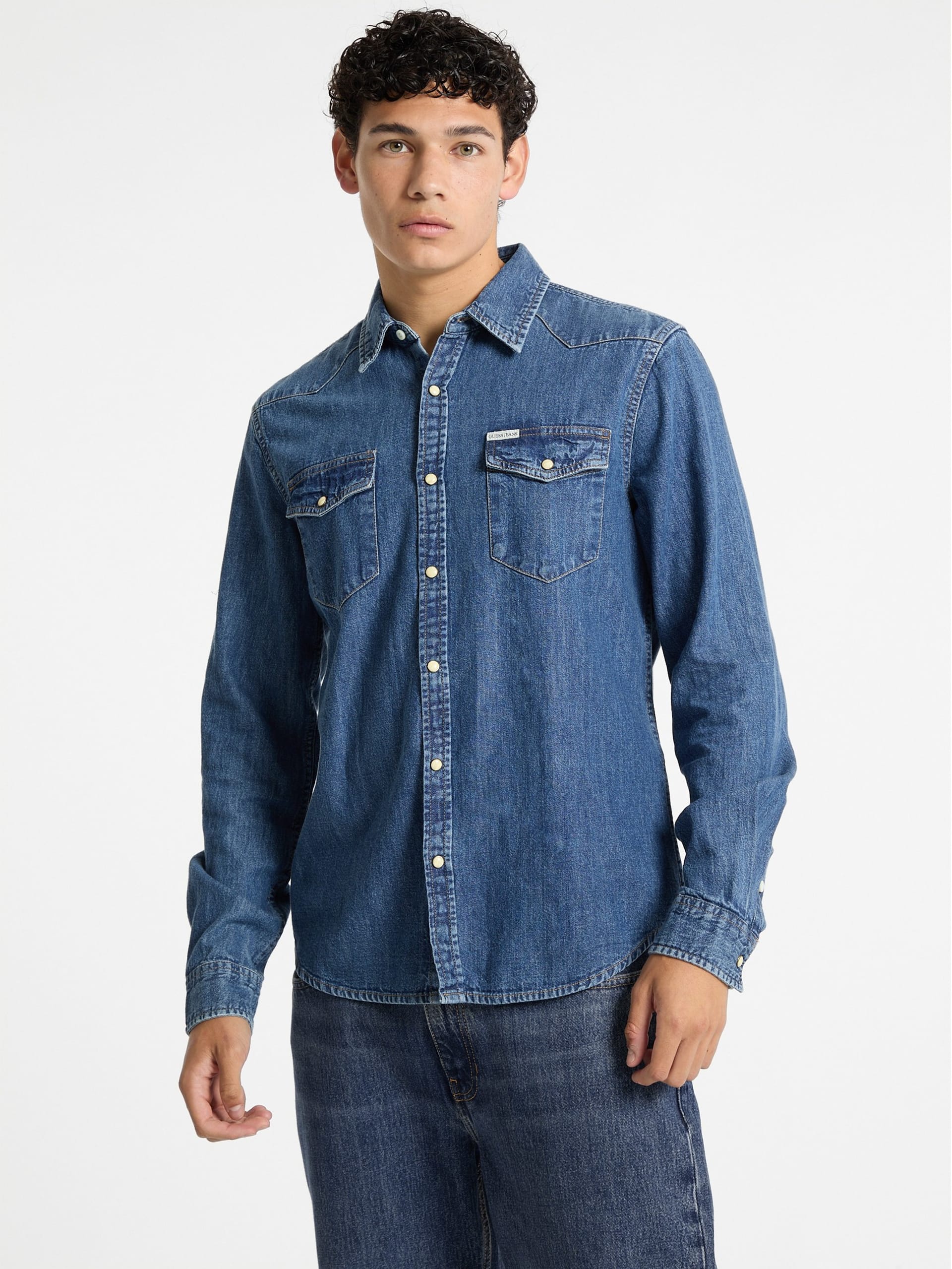 Camisa jeans slim de manga comprida