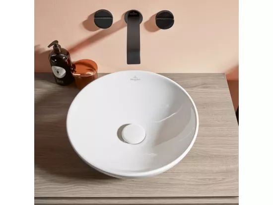Vasque 38 x 38 ronde à poser VILLEROY ET BOCH Loop & Friends non meulé stone white avec trop plein