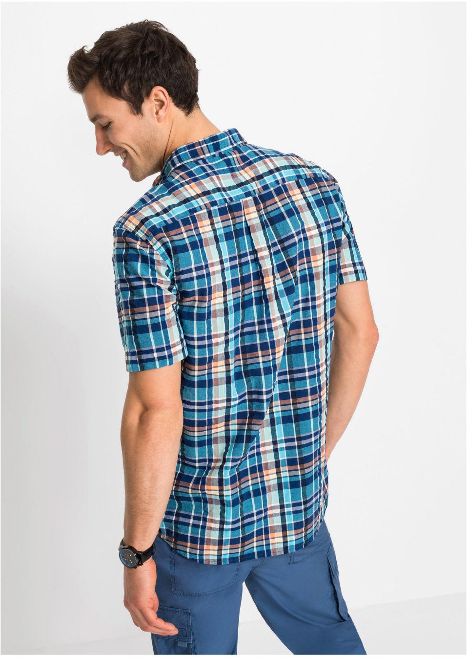 Chemise manches courtes en seersucker confort pour le ventre